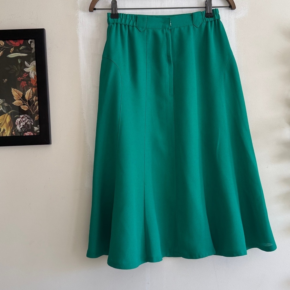 Vintage Sunlai Kelly Green A-Line Midi Skirt Women's Size Small - Picture 12 of 15